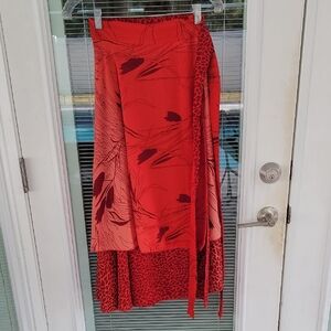 Iris Impressions Red Patterned Wrap Skirt Reversible Hand Made OS Fits Most